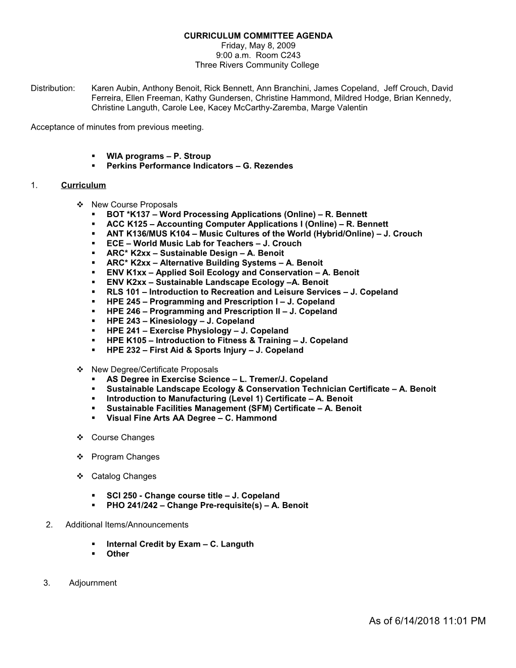 Curriculum Committee Agenda