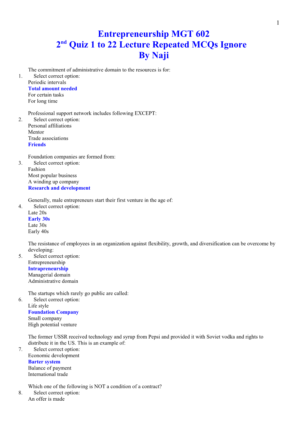 2Nd Quiz 1 to 22 Lecture Repeated Mcqs Ignore