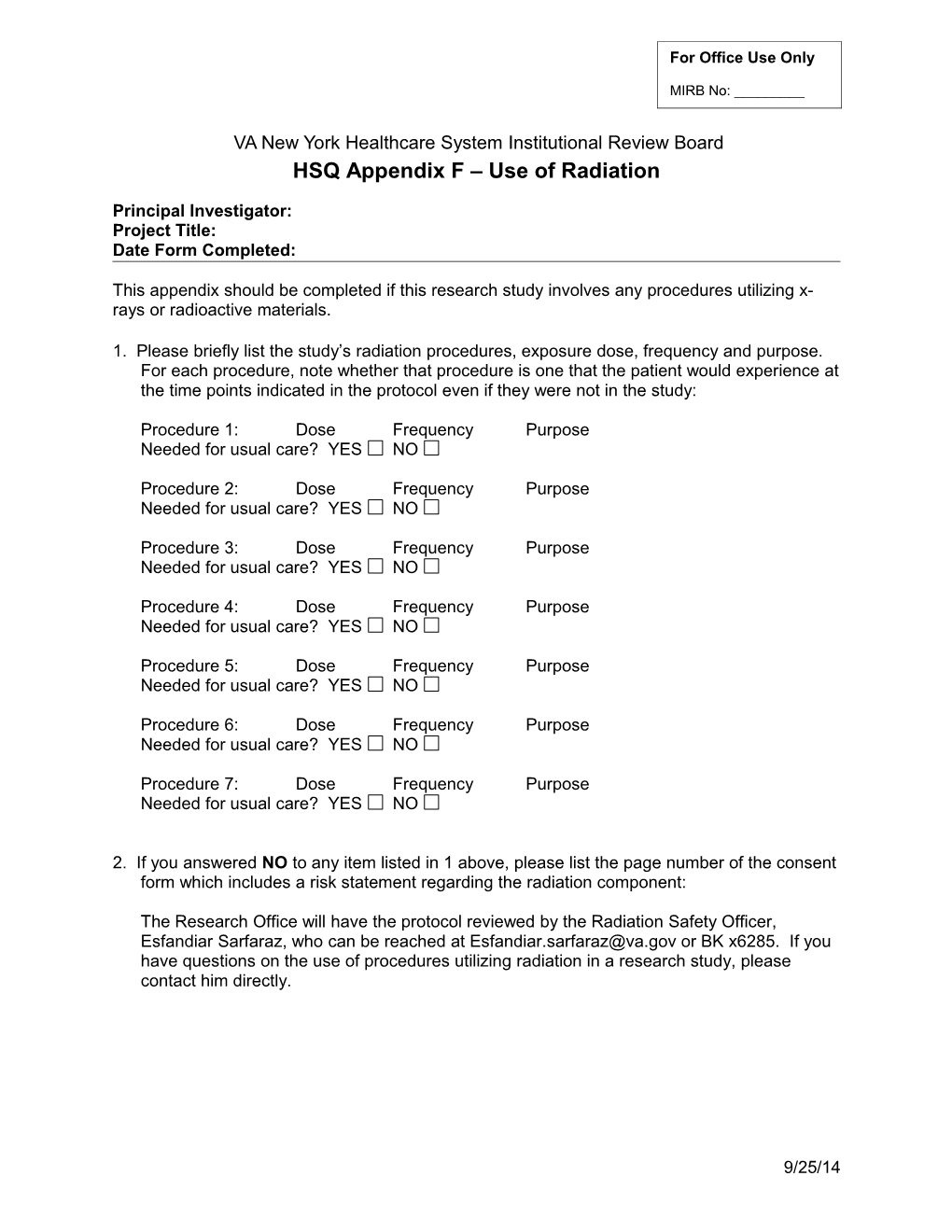 HSQ Appendix F - Use of Radiation