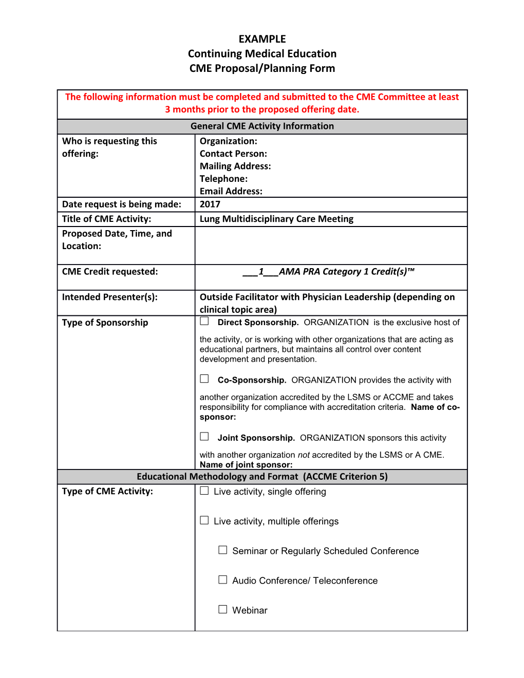 CME Proposal/Planning Form