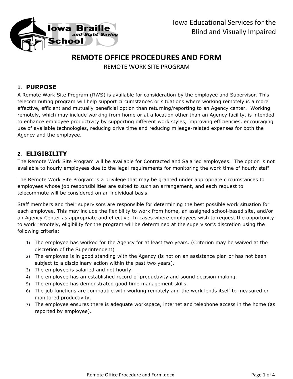 Remote Office Procedures and Form