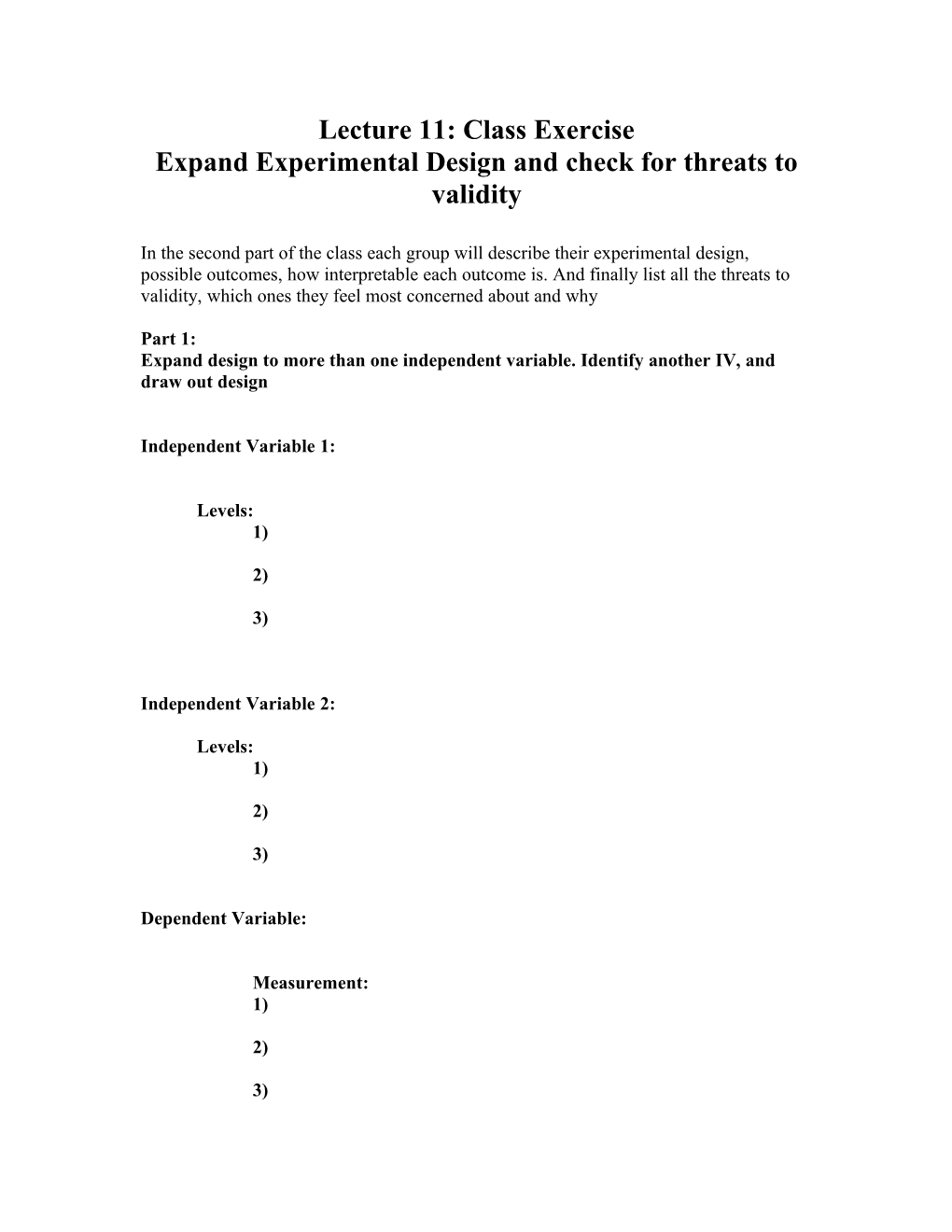 Lecture 11: Class Exercise