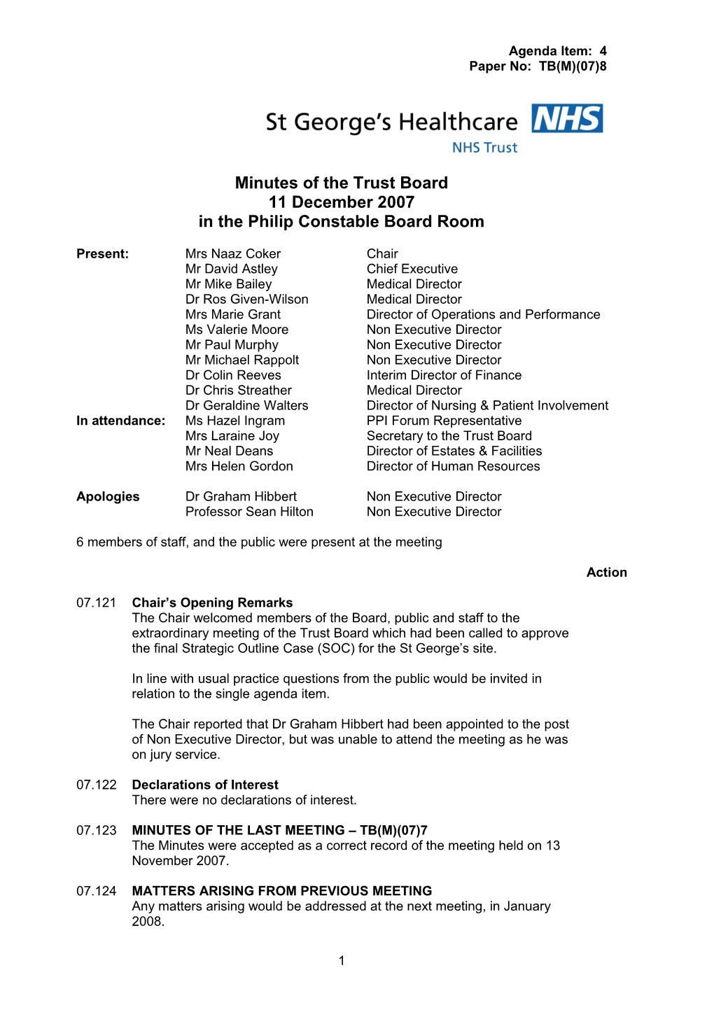 Minutes of the Trust Board