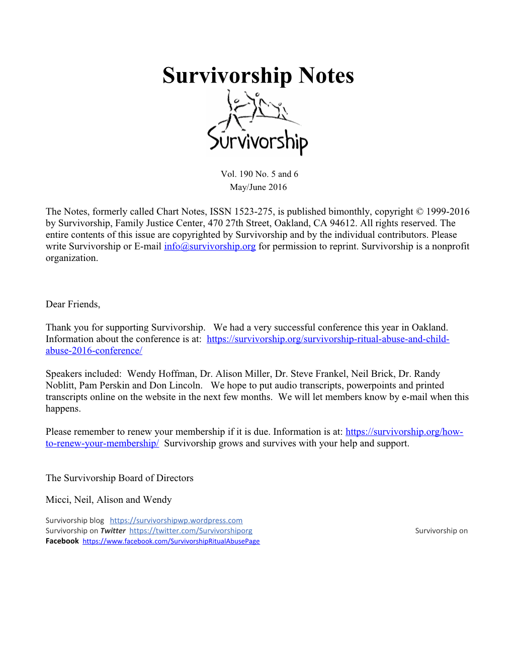 Survivorship Notes