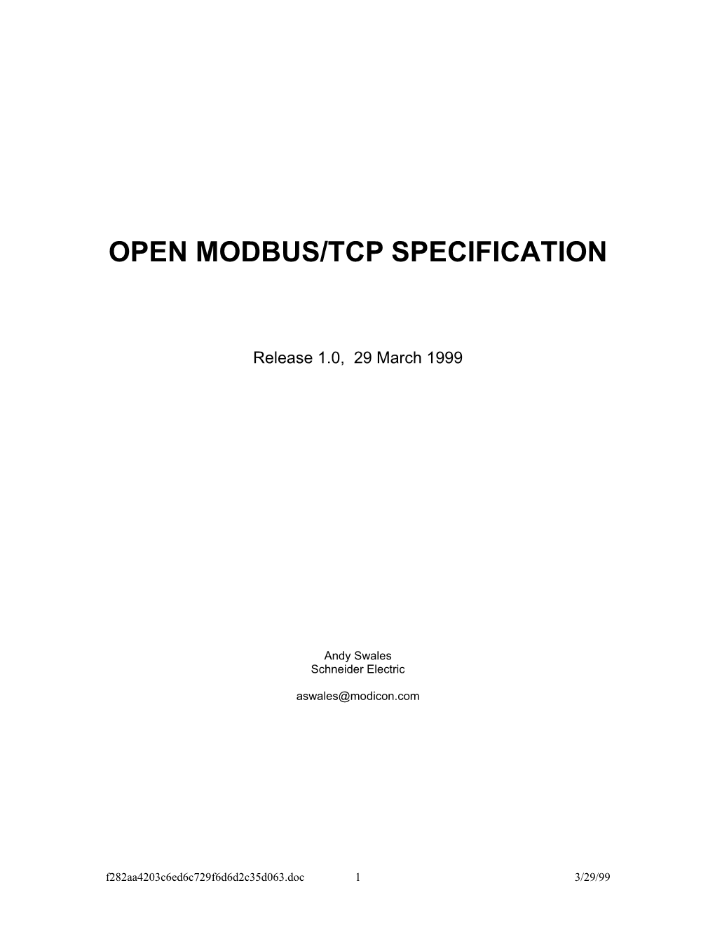 Open MODBUS/TCP Specification