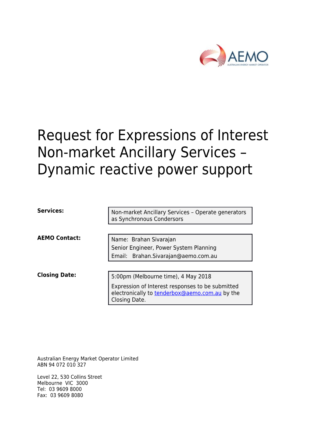 Proforma Request for Expressions of Interest