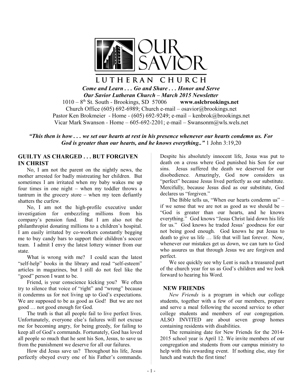 Our Savior Lutheran Church October 2000 Newsletter