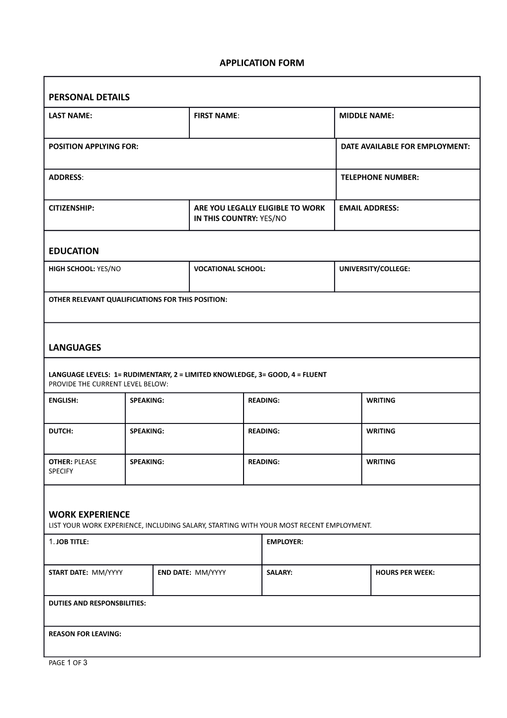 Ore Application Form