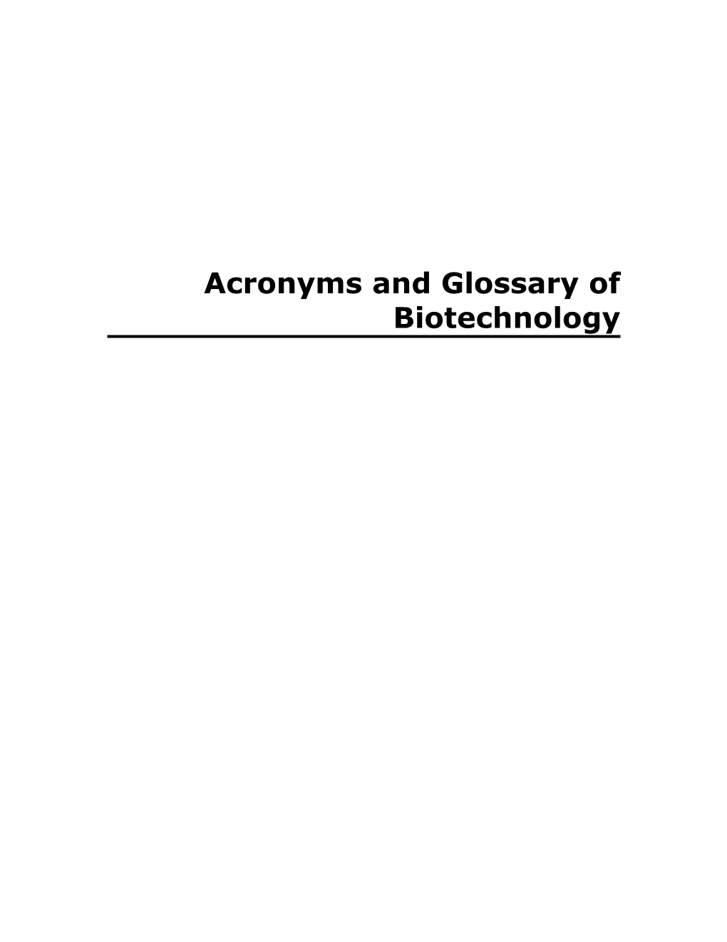 Acronyms And Glossary Of Biotechnology