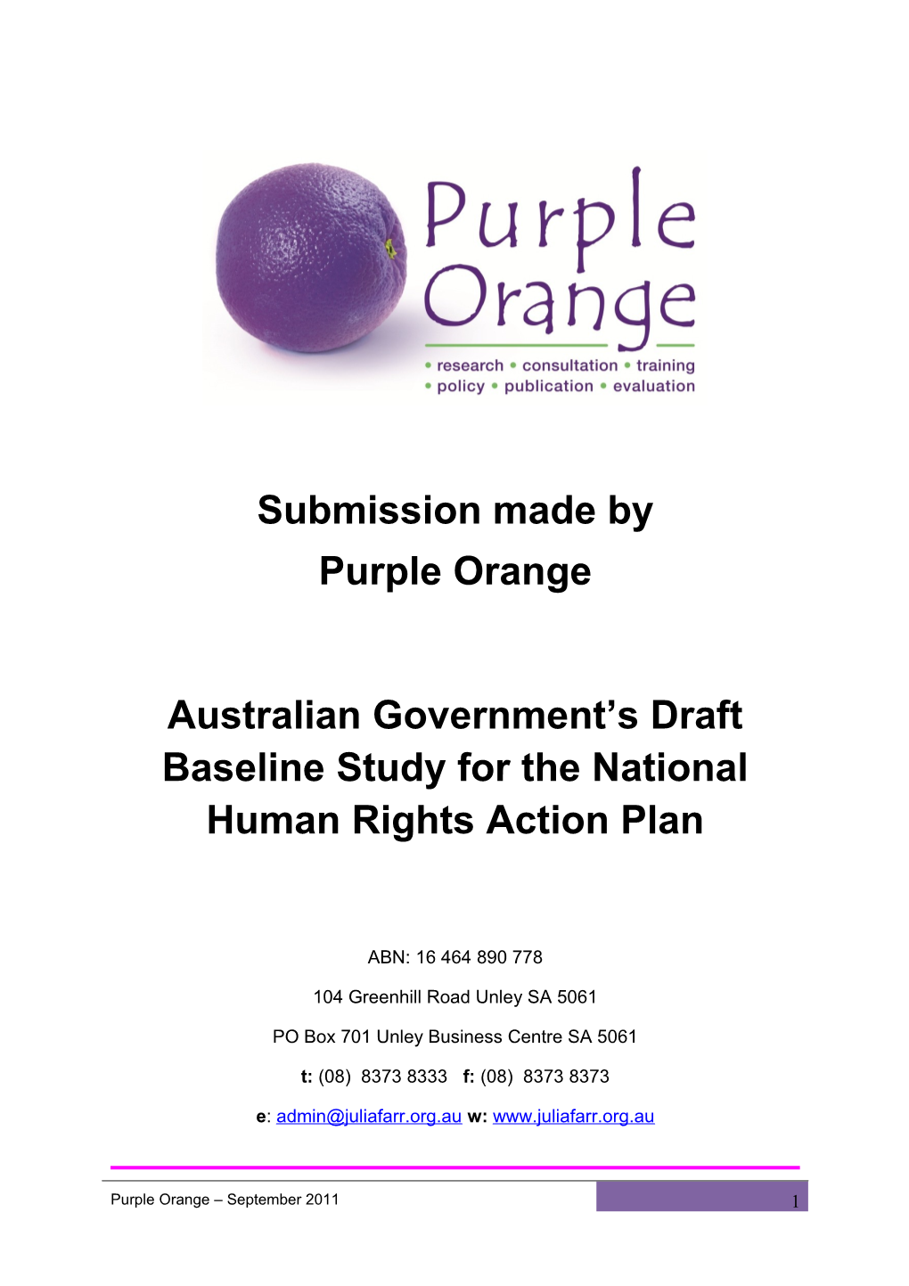 Australian Government S Draft Baselinestudy for the National Human Rights Action Plan