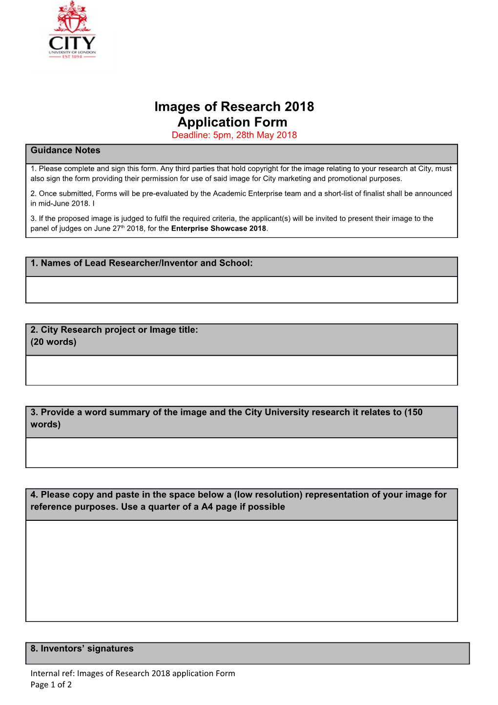 Images of Research 2018 Application Form Deadline: 5Pm, 28Thmay 2018