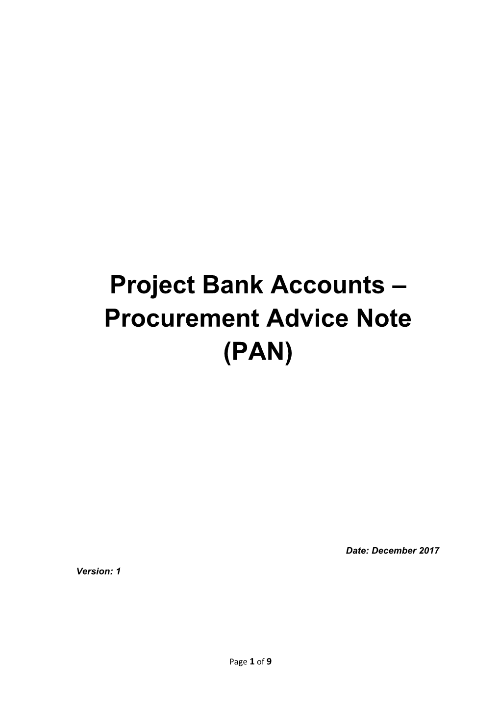 Project Bank Accounts Procurement Advice Note (PAN)