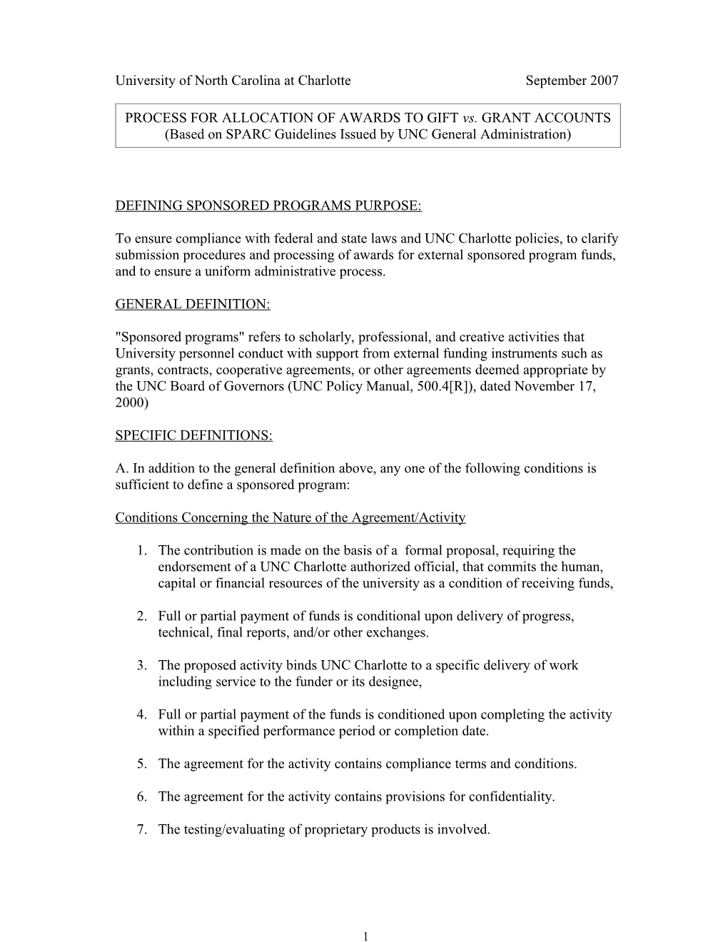 SPARC Guidelines Document #1