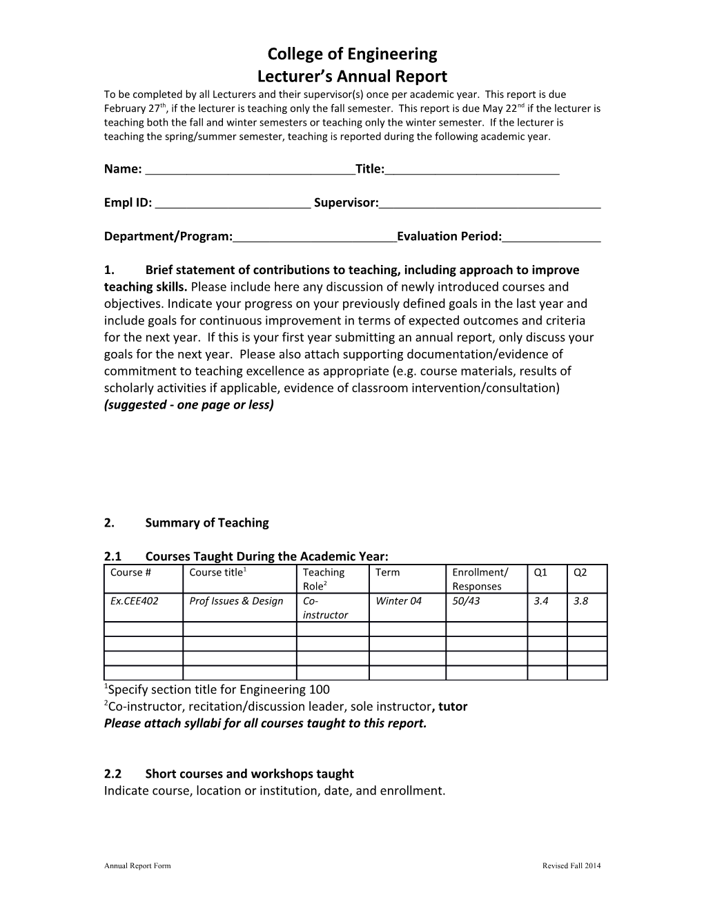 College of Engineeringlecturer S Annual Reviewpage 1
