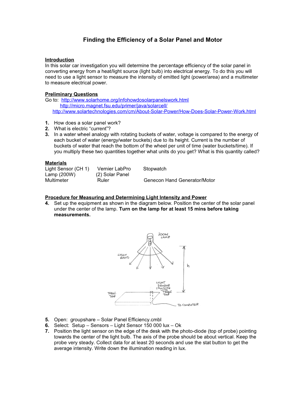 Finding the Efficiency of a Solar Panel and Motor