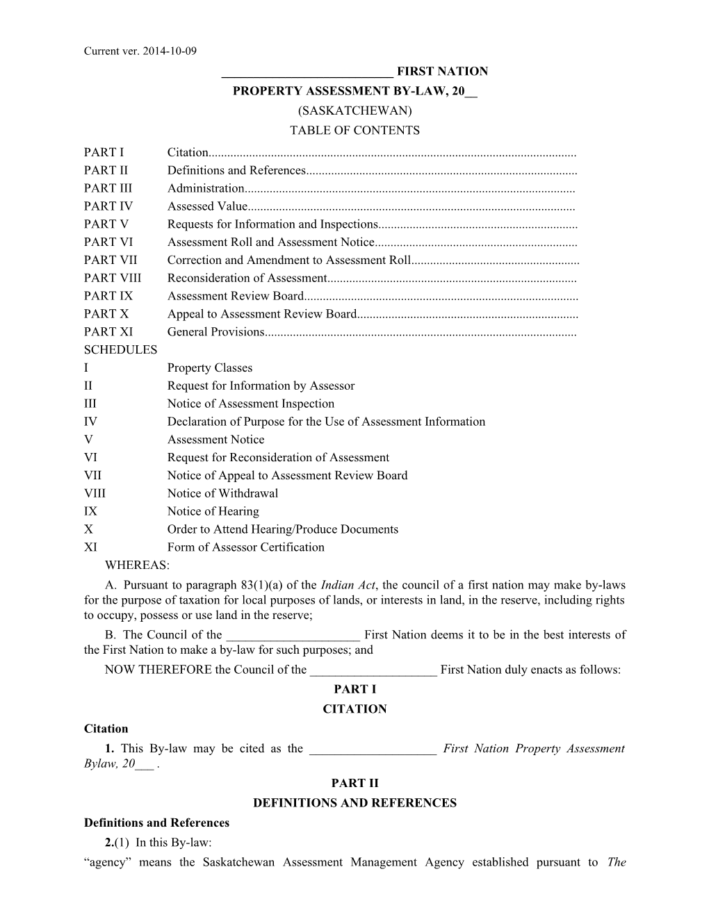 Sample Assessment By-Law (SK)