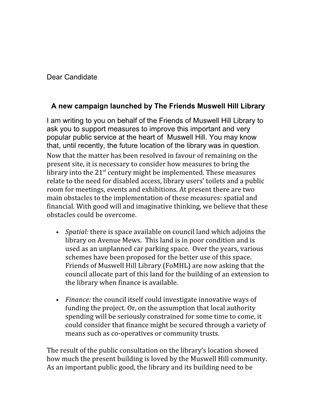 A New Campaign Launched by the Friends Muswell Hill Library