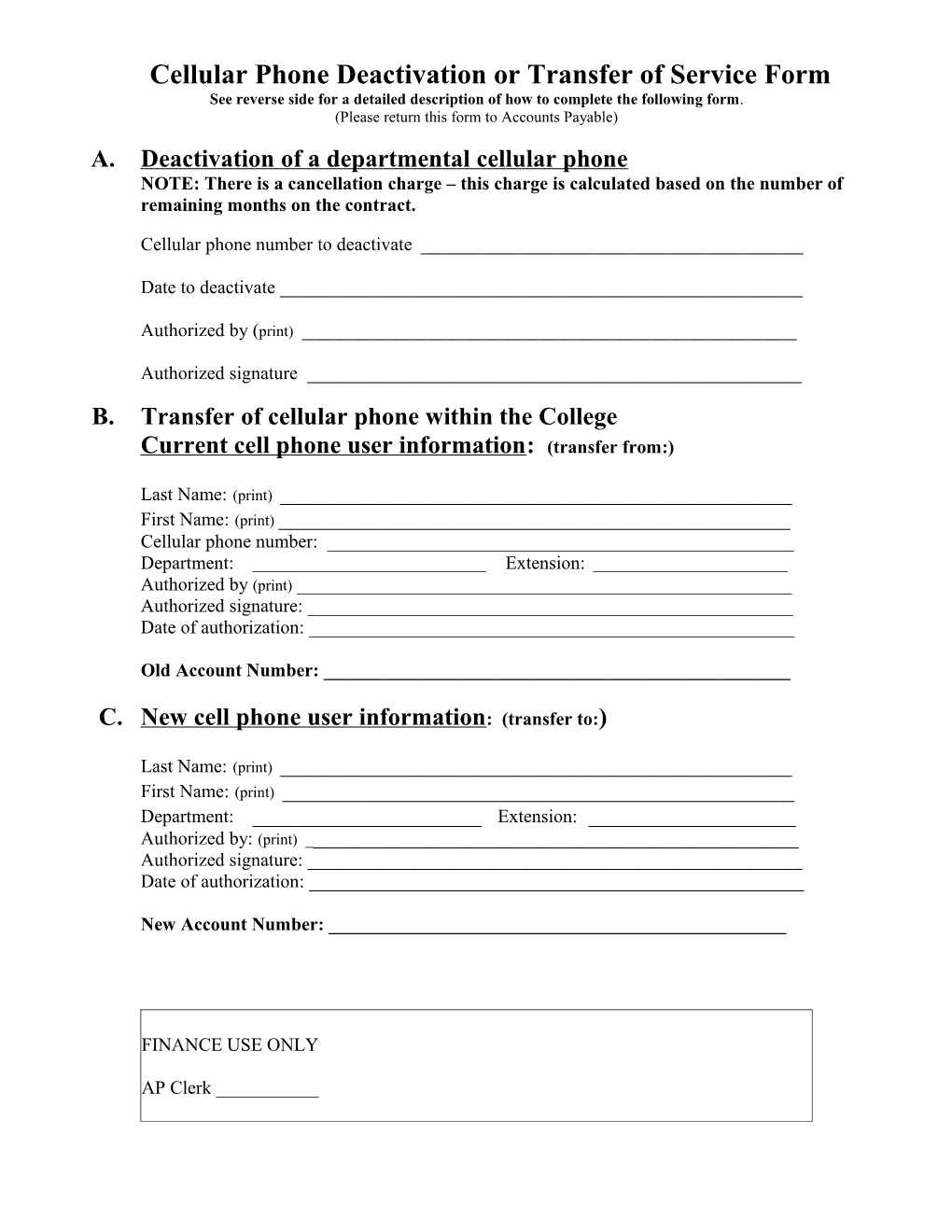 Cellular Phone Request Form