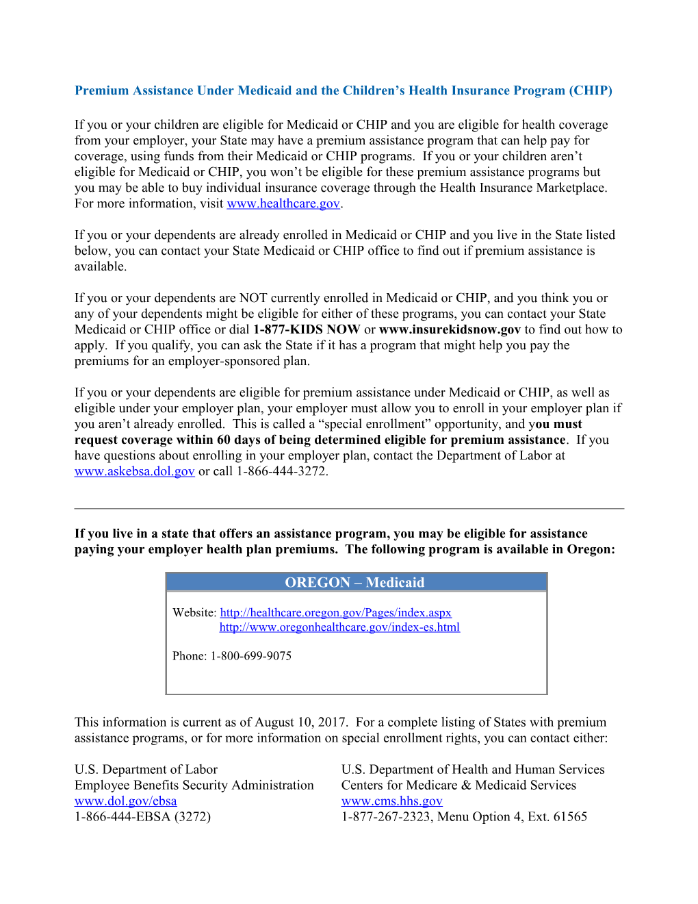 Children's Health Insurance Program (CHIP) Model Notice