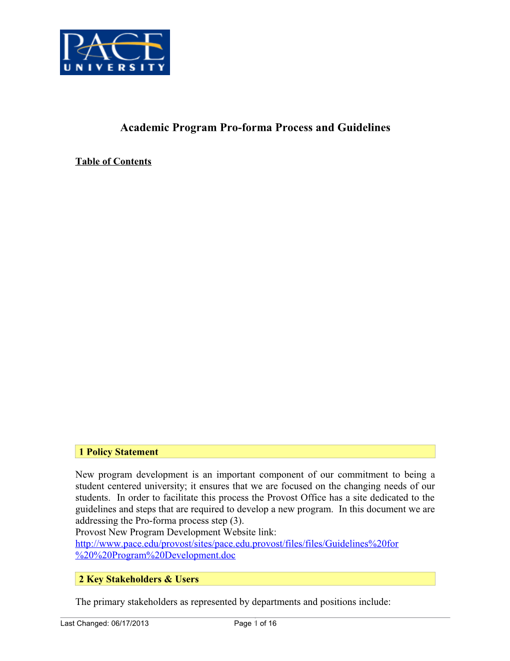Academic Program Pro-Forma Process and Guidelines