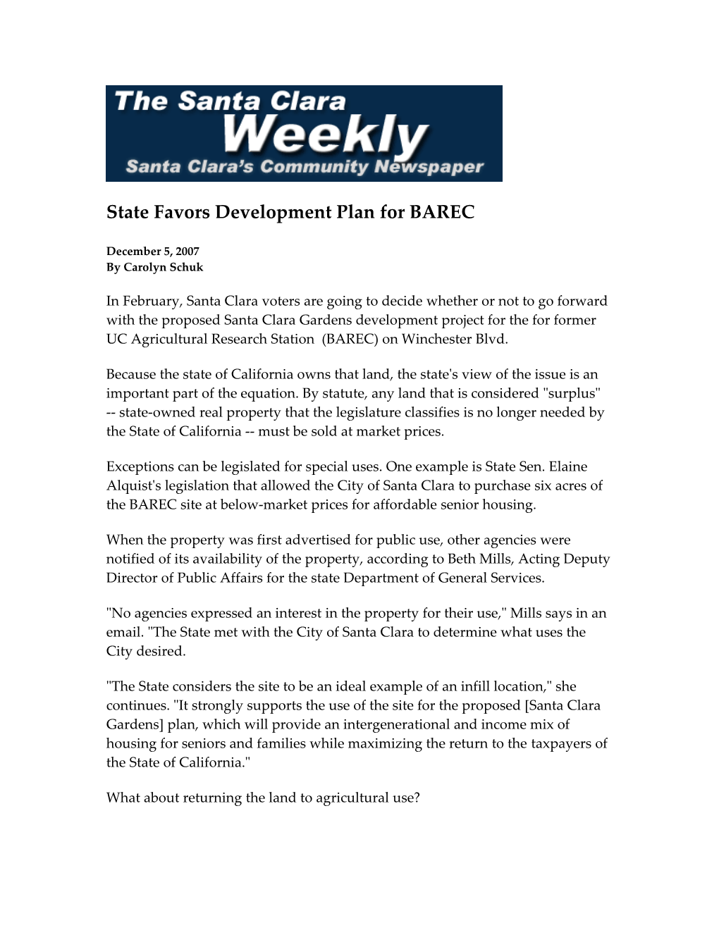 State Favors Development Plan for BAREC