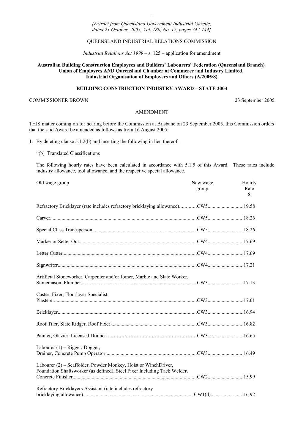 Queensland Industrial Relations Commission s12