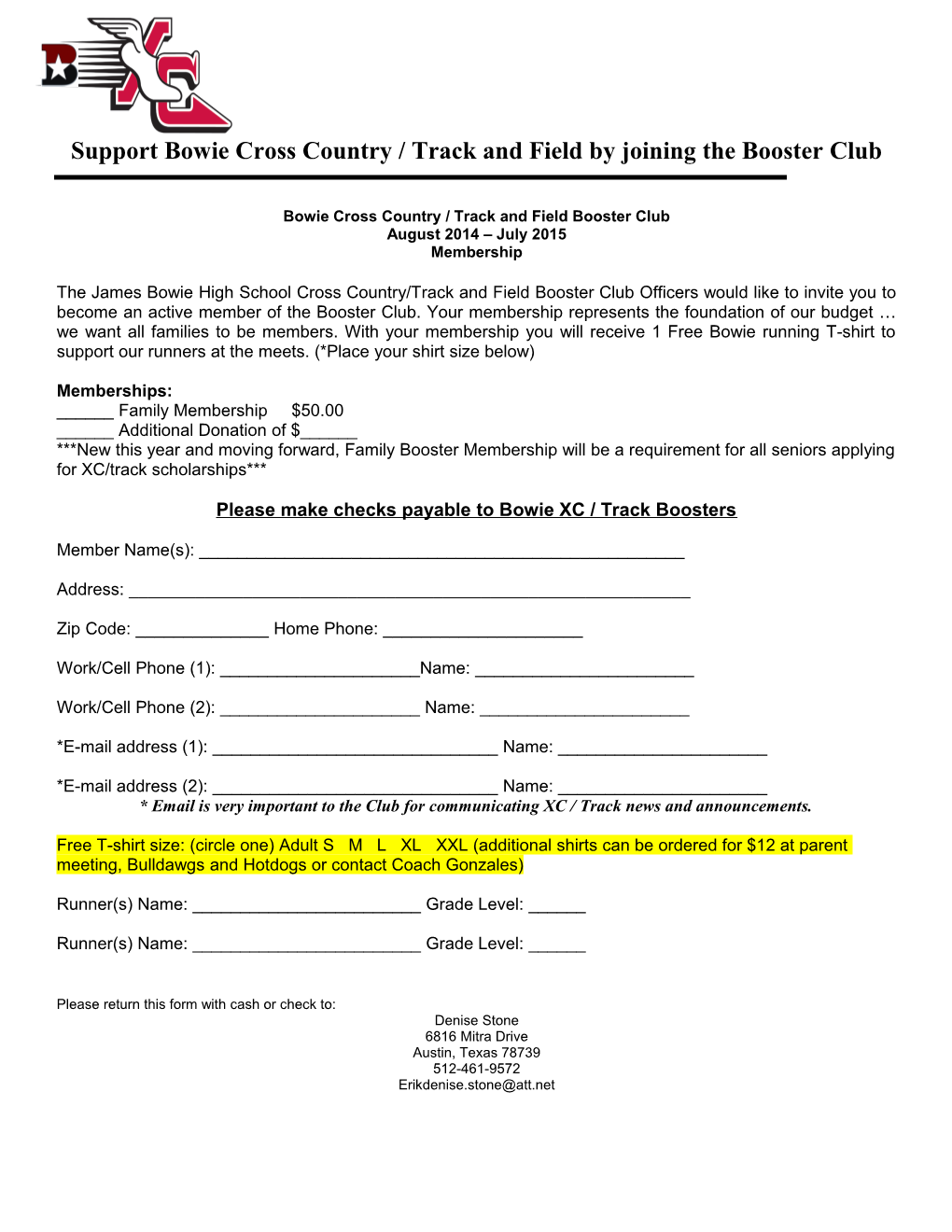 The James Bowie High School Cross Country Booster Club Officers Would Like to Invite You