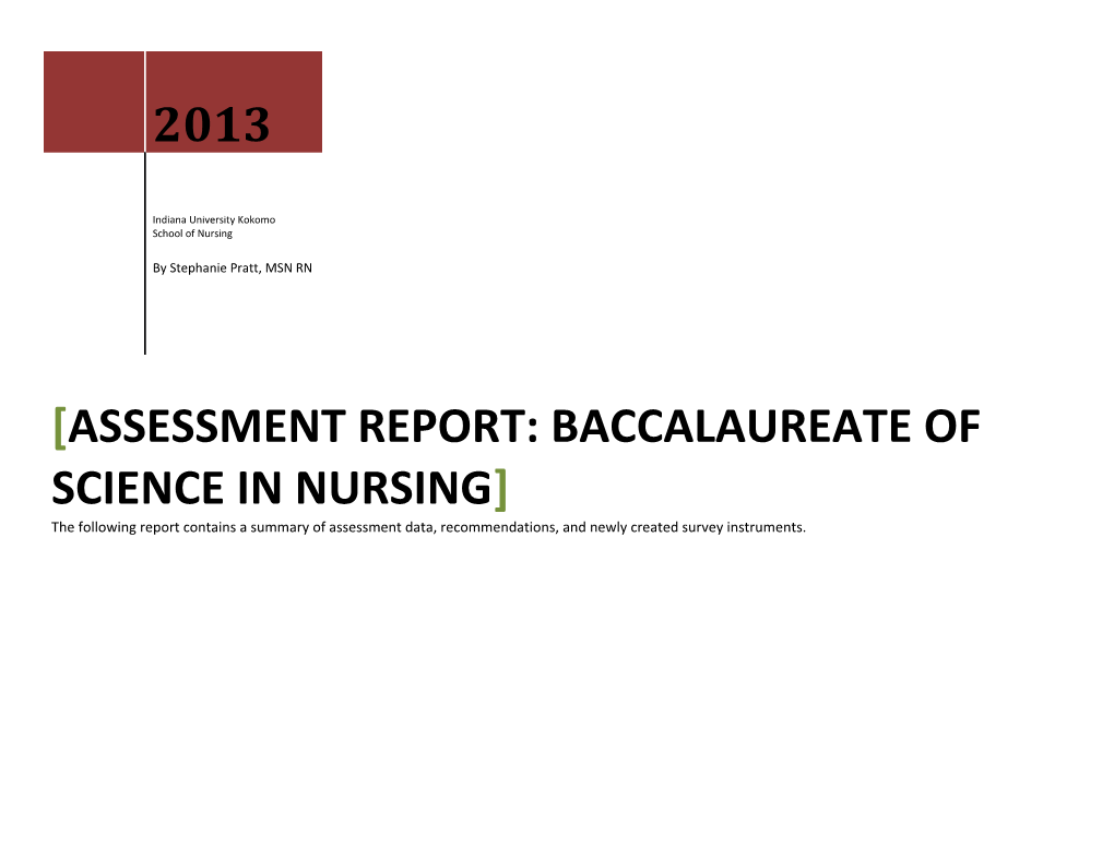 Assessment Report: Baccalaureate Of Science In Nursing