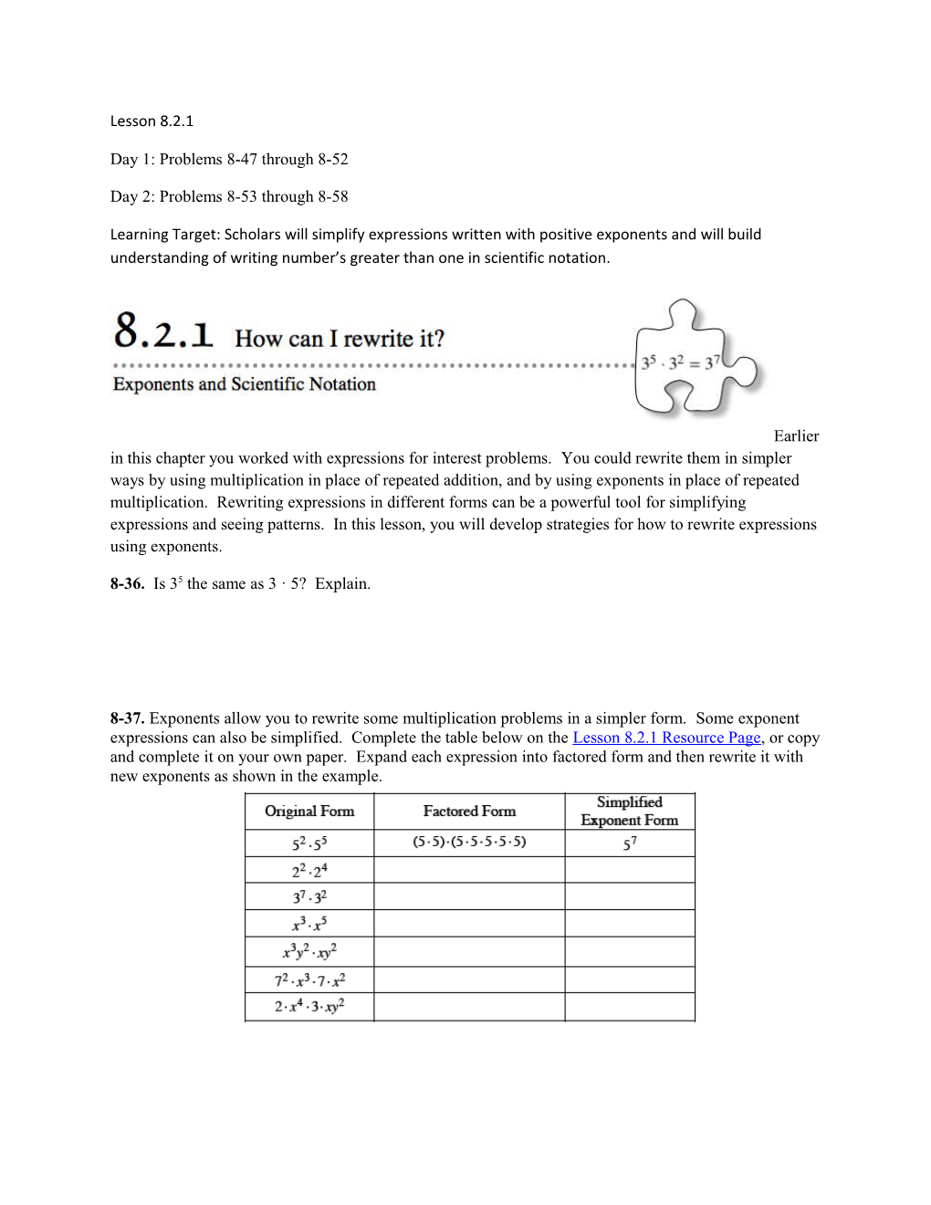 Day 1: Problems 8-47 Through 8-52