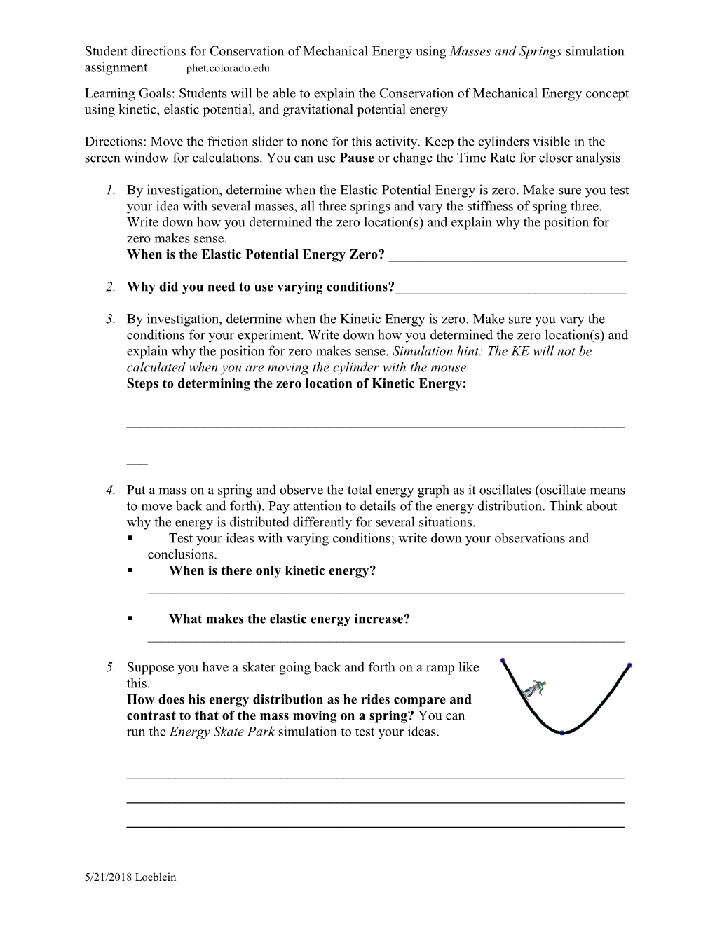 Learning Goals: Students Will Be Able to Explain the Conservation of Mechanical Energy s1