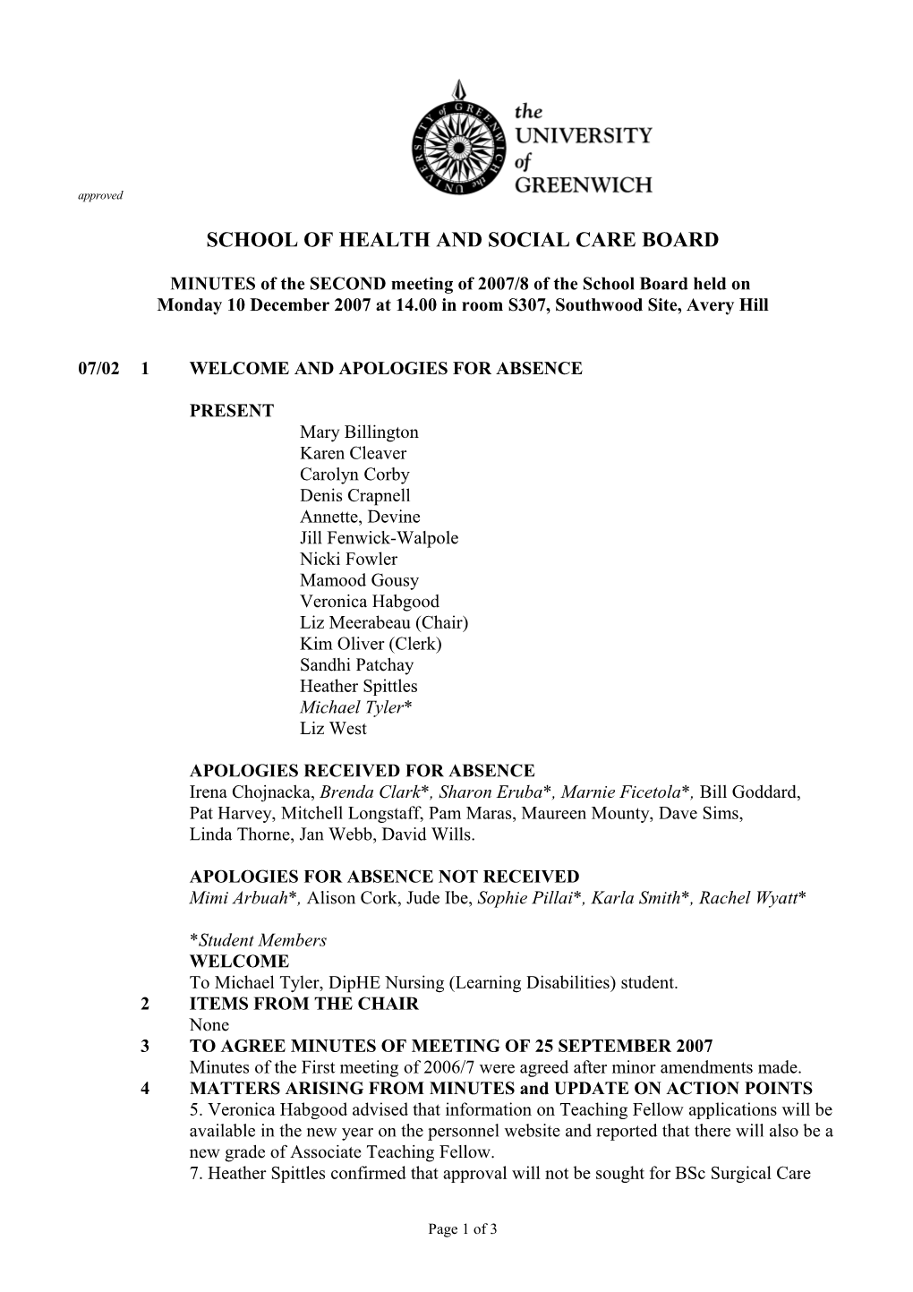School of Health and Social Care Board