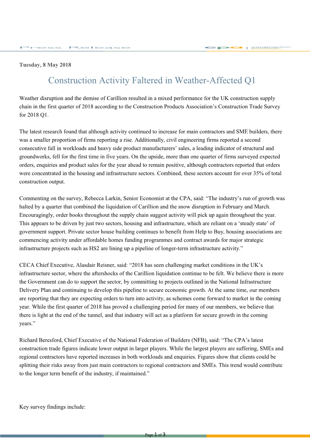 Construction Activity Faltered in Weather-Affected Q1