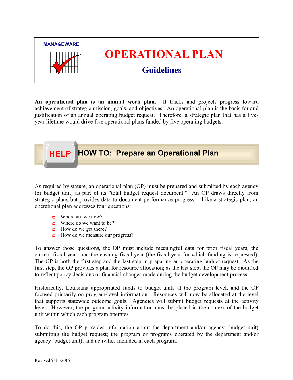 Operational Plan Format, Guidelines, and Instructions 1