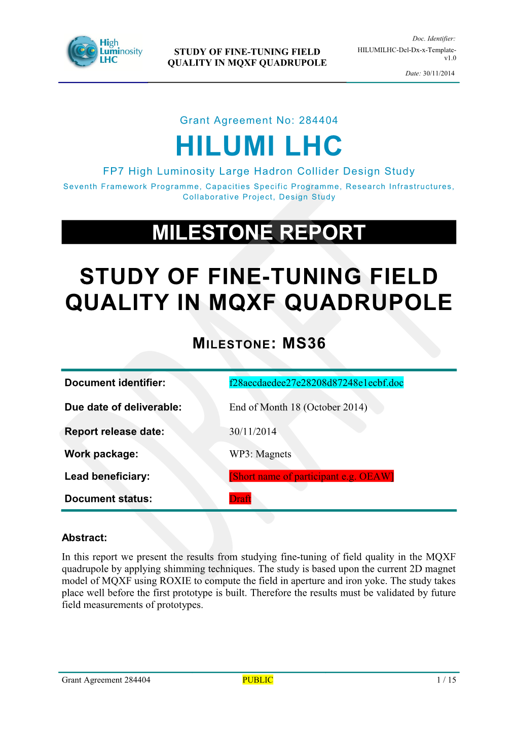 Hilumi LHC Deliverable