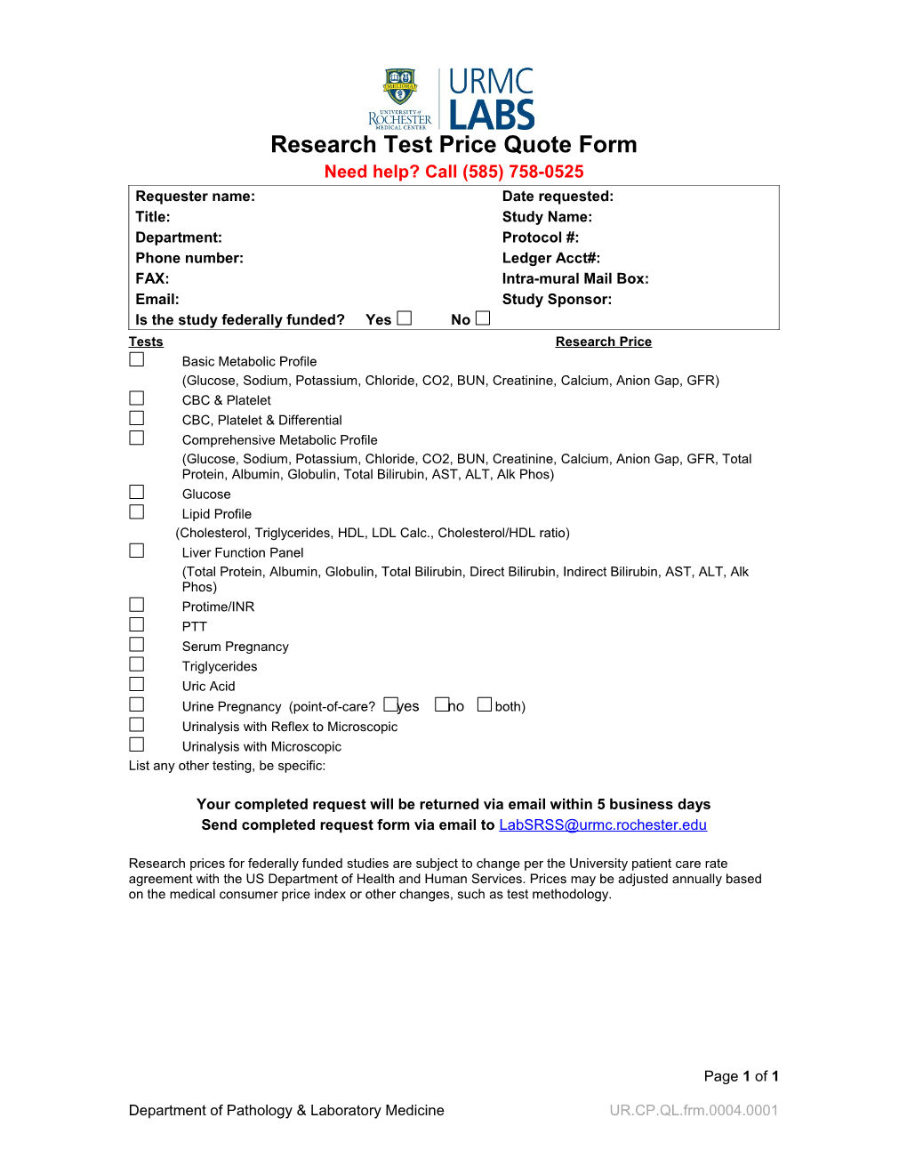 Research Test Price Quote Form