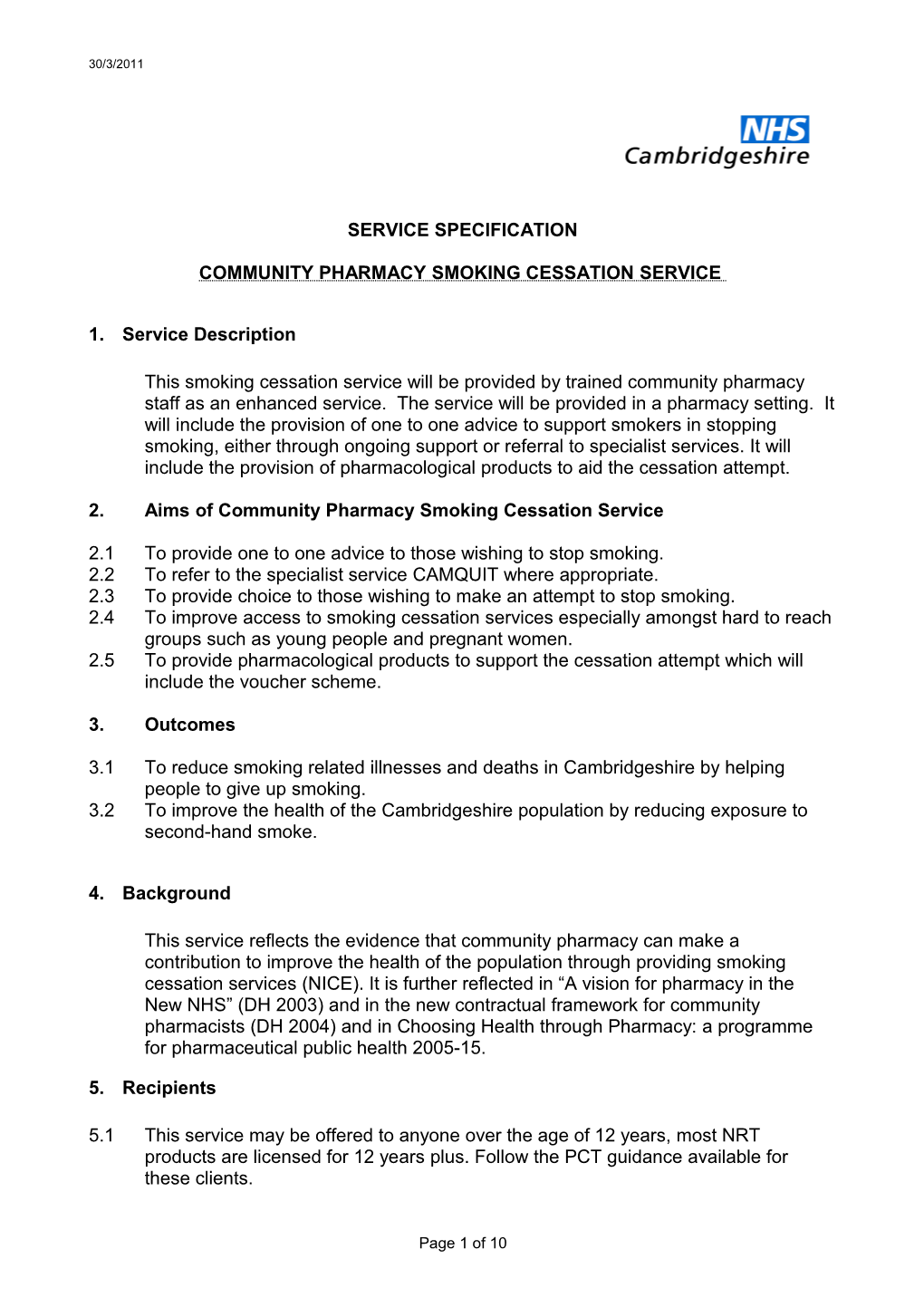 Community Pharmacy Smoking Cessation Service