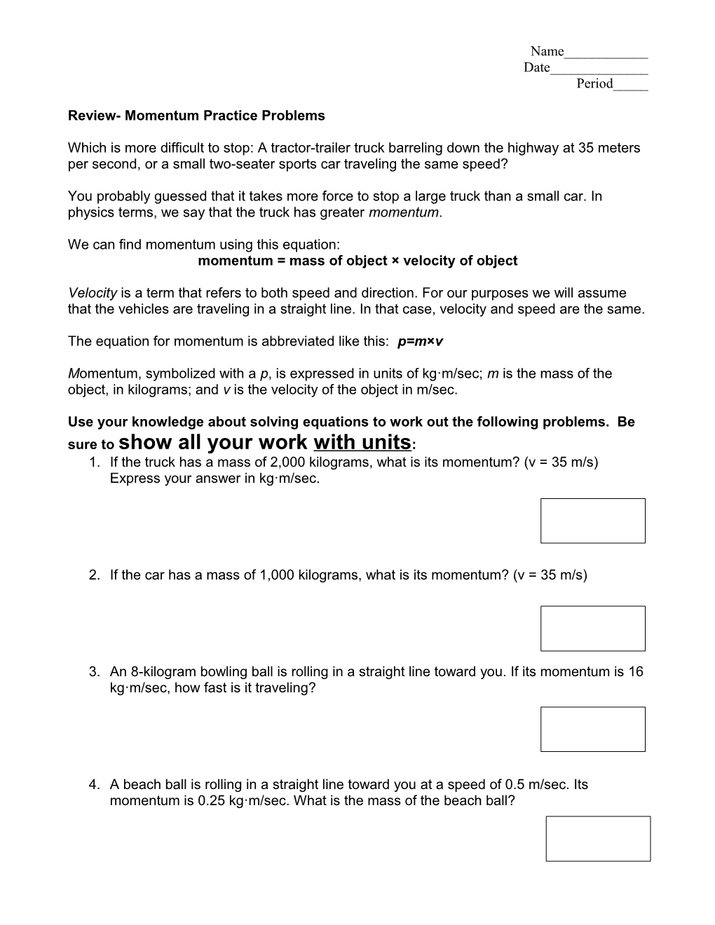 Momentum Practice Problems