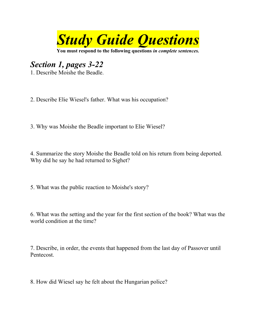 Study Guide Questions s1