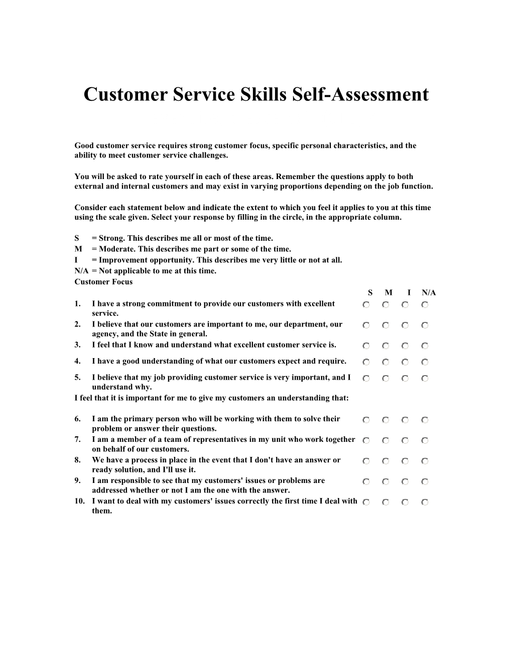 Customer Service Skills Self-Assessment