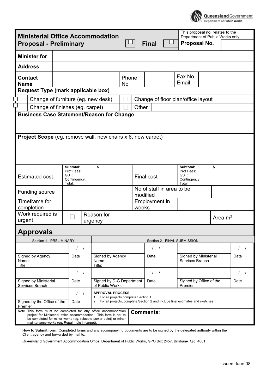 Ministerial Office Accommodation Form