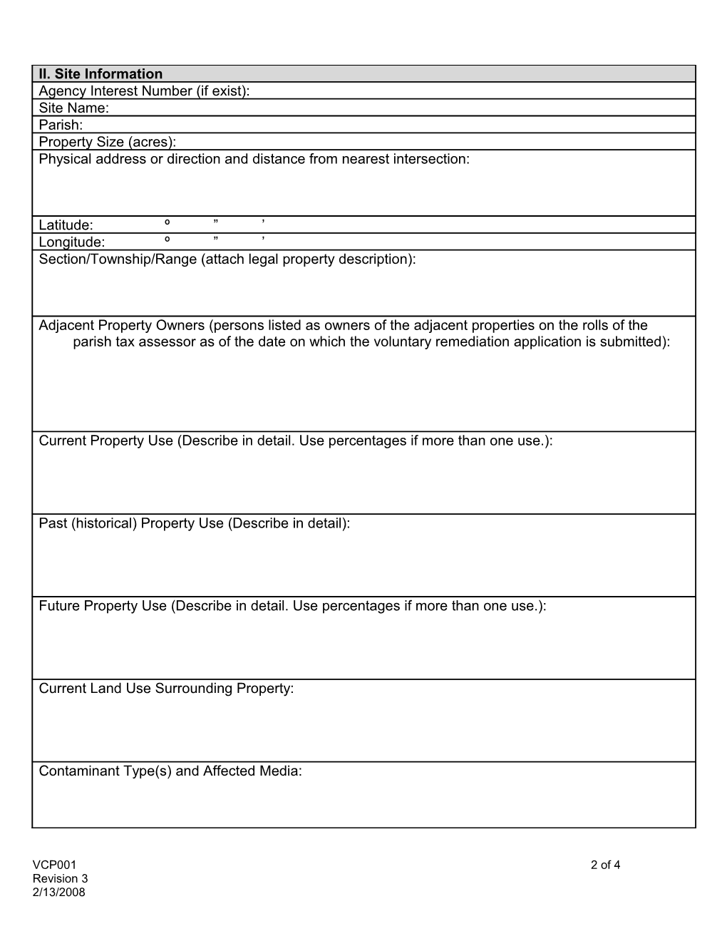 Voluntary Remedial Investigation Application Form