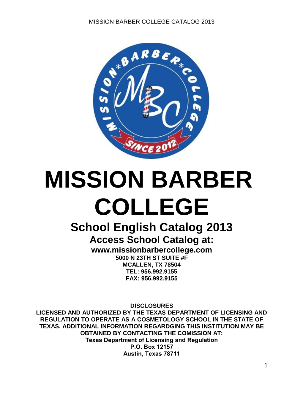Mission Barber College Catalog 2013