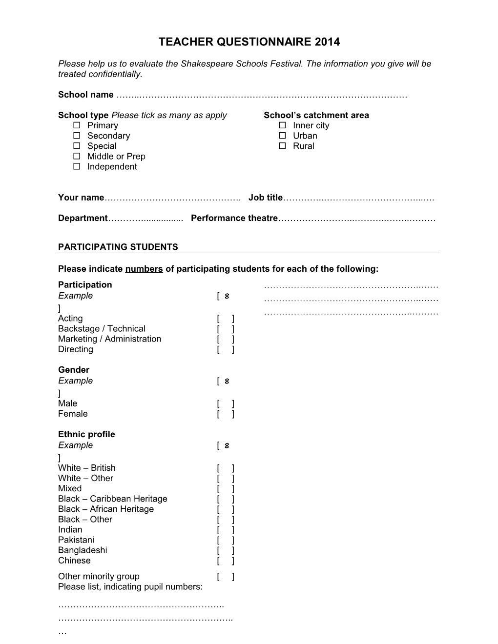 Teacher Questionnaire 2014