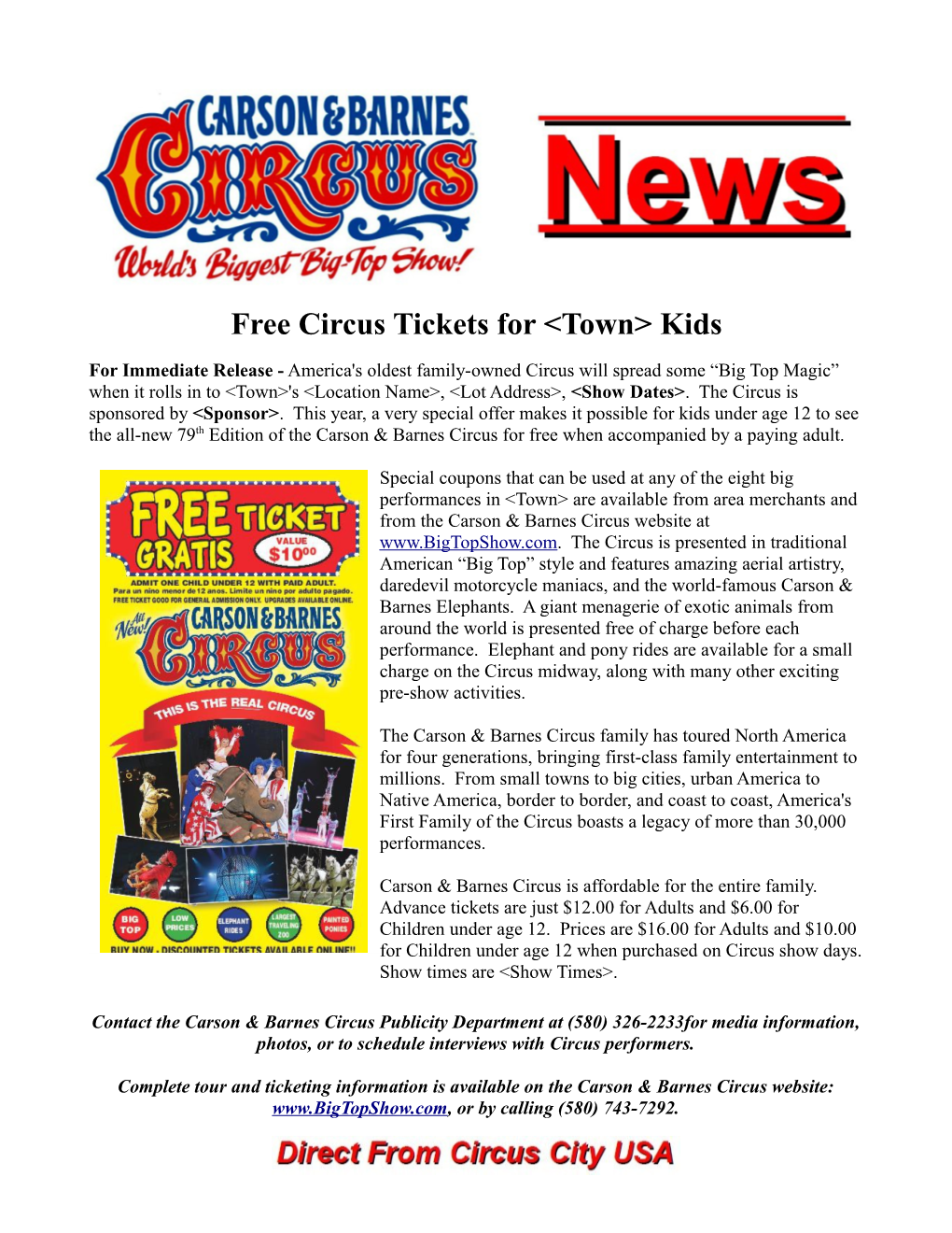 Free Circus Tickets for &lt;Town&gt; Kids