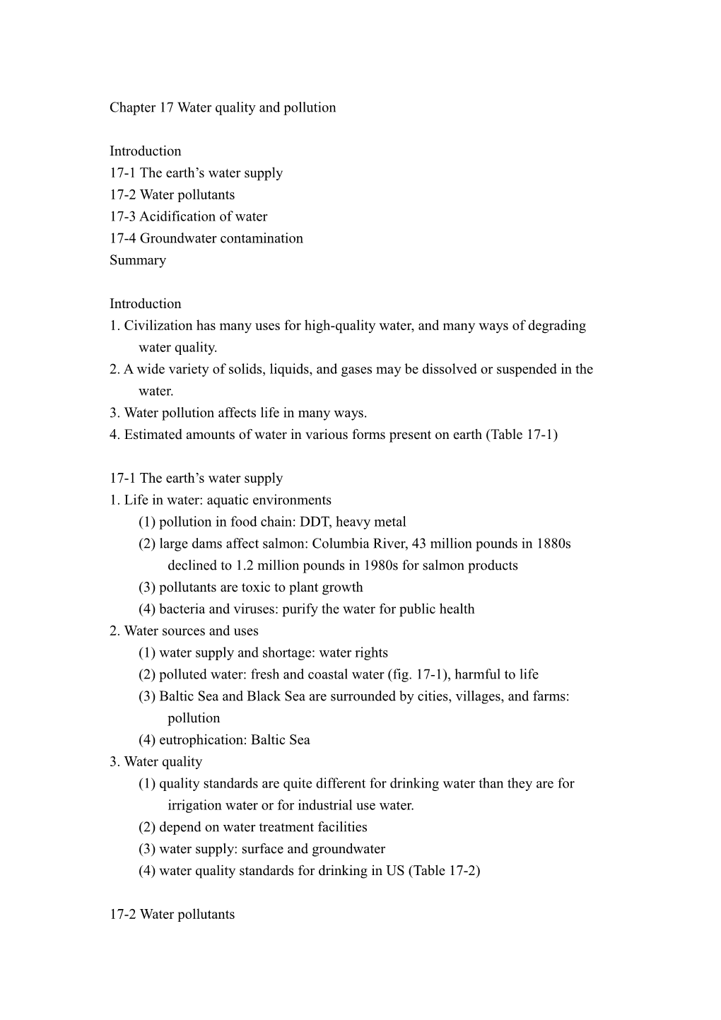 Chapter 17 Water Quality and Pollution