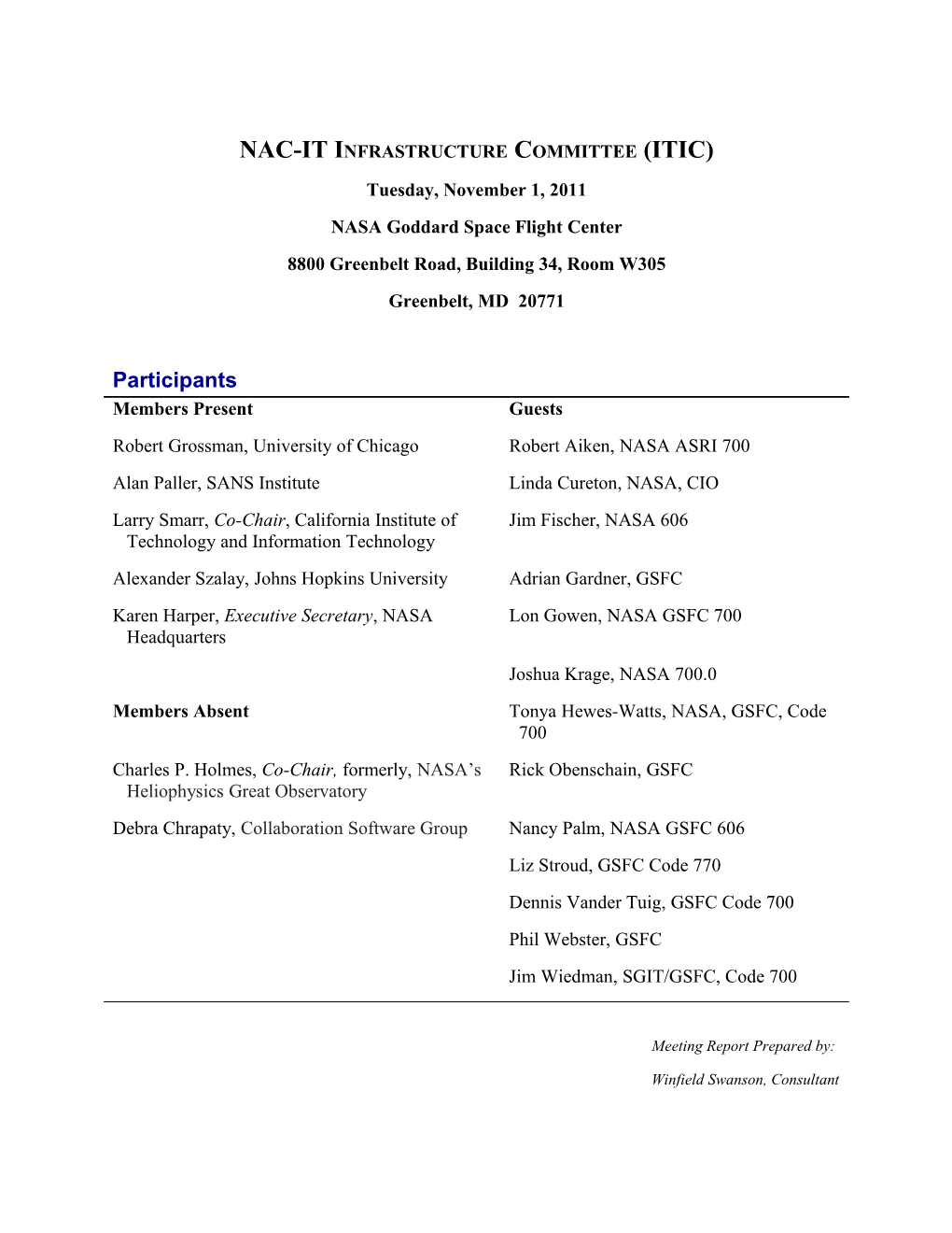 NAC-IT Infrastructure Committee (ITIC)