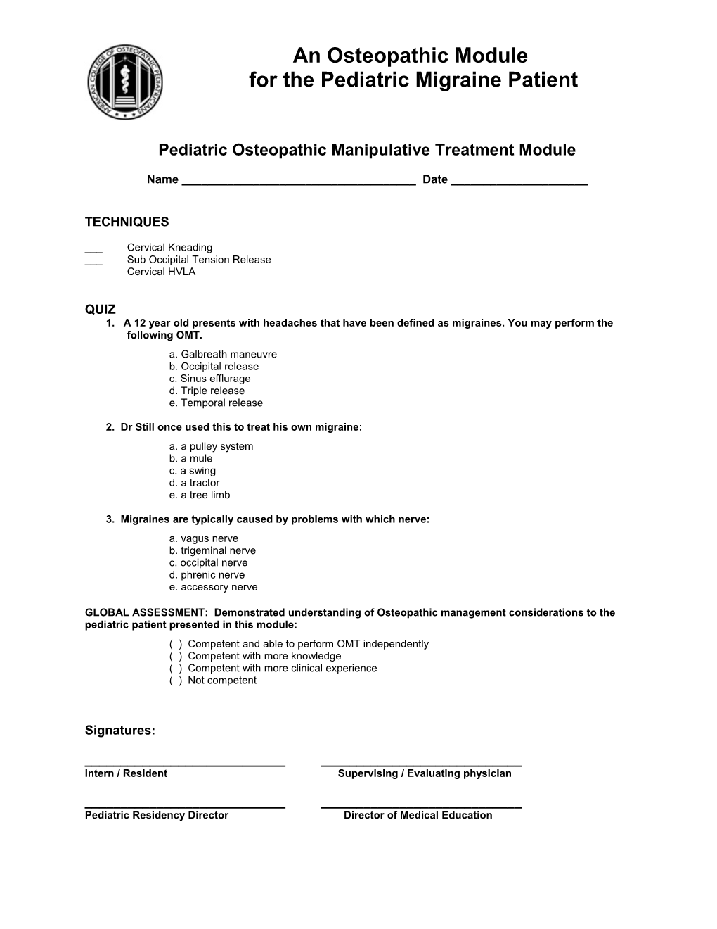 Pediatric Osteopathic Manipulative Treatment Module