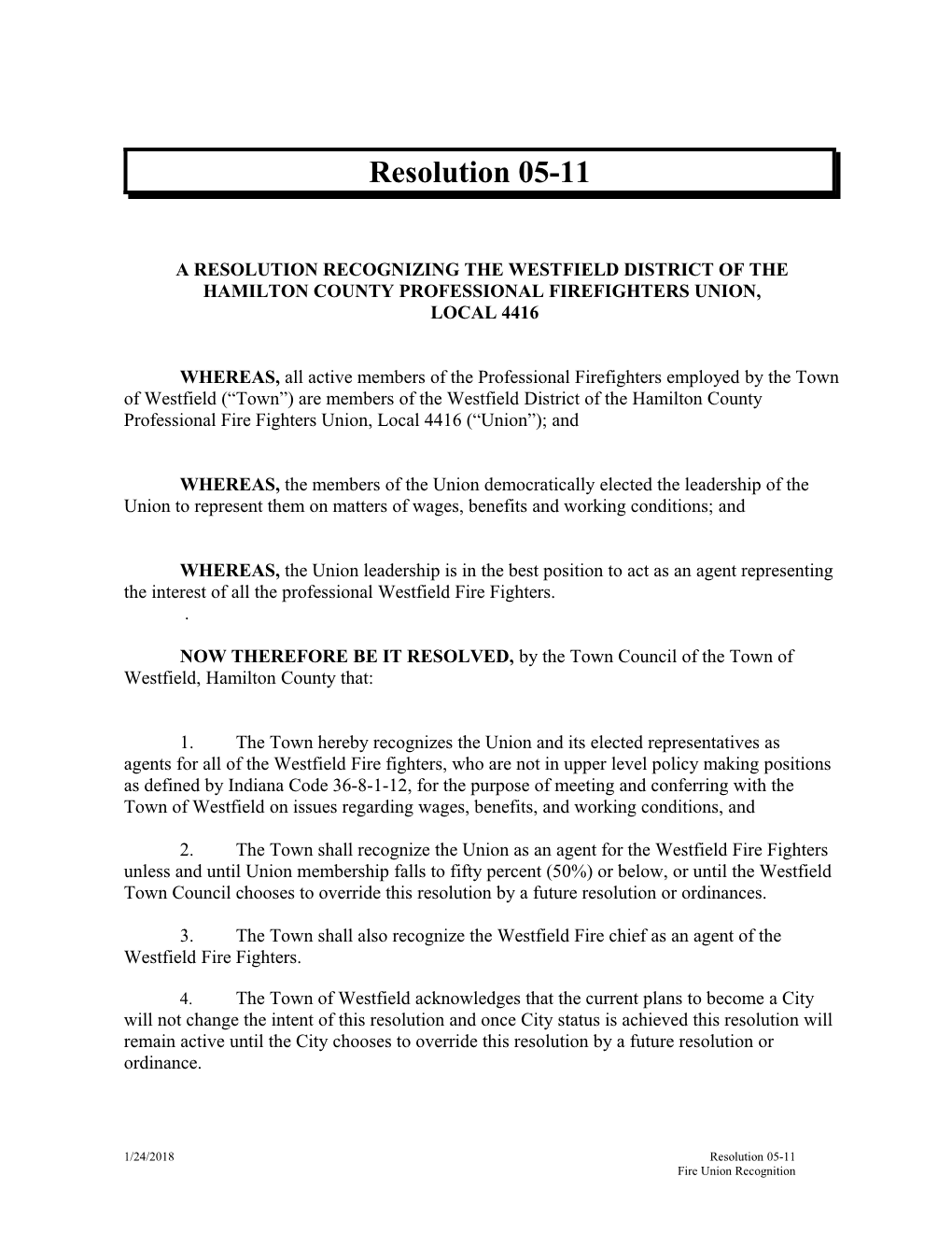 A Resolution Recognizing the Westfield District of the Hamilton County Professional