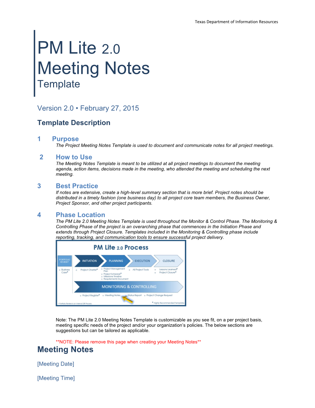 PM Lite Project Meeting Notes Template 2.0