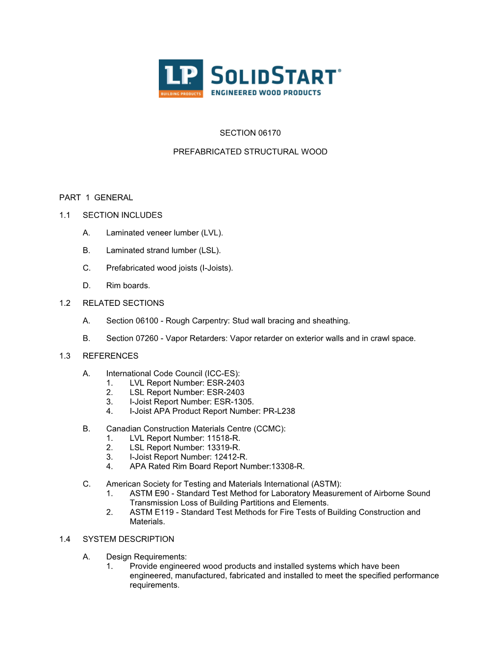 LP Solidstart Engineered Wood Product Specifications 06170